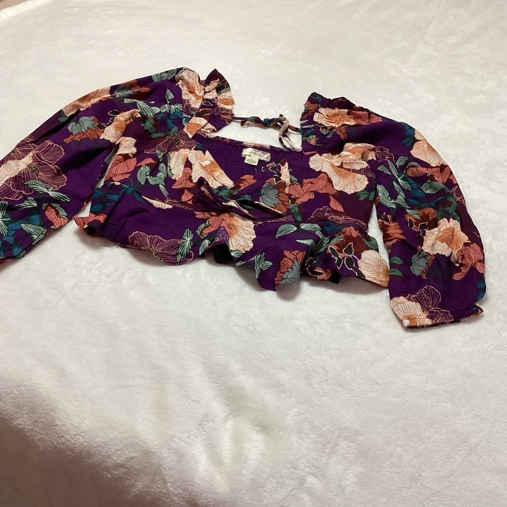 NEW Band of The Free Floral Crop Top Purple M Boho - Picture 4 of 9
